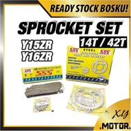 Y15 Y15 FZ150 CHAIN & STEEL SPROCKET DRIVE KIT(14T / 42T) SPROCKET SSS Y15 Y16 FZ150