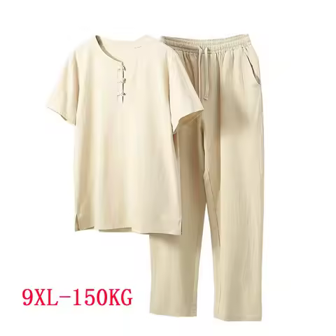 Summer men shirt 5XL 6XL 7XL 8XL 9XL Bust 155cm plus size linen large size shirt with pants men 5 co