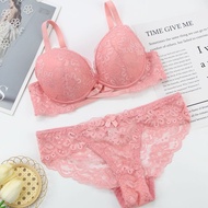 【CC】✴☏  DaiNaFang New Bras Set Floral Push Up Pink Size