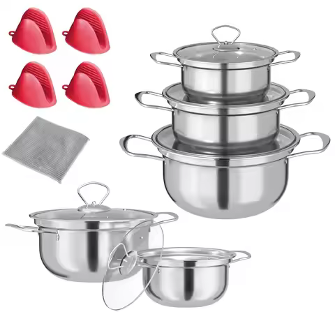 5-Piece Stainless Steel Stock Pot Set with Lids – Induction Compatible, 2-8 Qt (8,6,4,3,2 Qt) for So