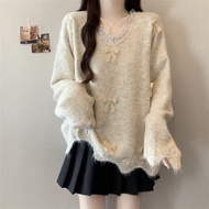 RUIHUAN | Áo Sweater Knit Cổ V Quai Vai Thường có Nơ 3D cho Nữ
