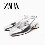 Zara Single Shoes Women Silver Comfortable Mid-Heel Ballet Shoes Classy Sandals Women