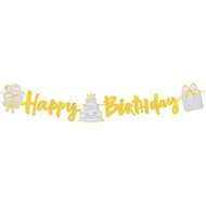 (SG STOCK) Happy Birthday Banner With Glitter and Cursive Words
