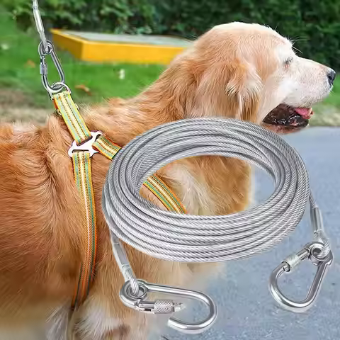 2-5M Double Headed Dog Tie Out Cable Leash Steel Wire Rope Metal Buckle Anti-Rust Outdoor Dog Traini