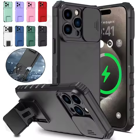 Armor Shockproof Case For iPhone 17 16 15 14 13 12 11 Pro Max Plus Pull Slide Camera Protection Magn