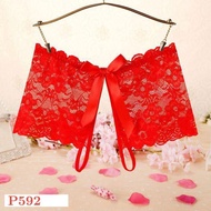 MERAH P592 Women's Sexy Panties Boyshort Red Transparent Open Crotch
