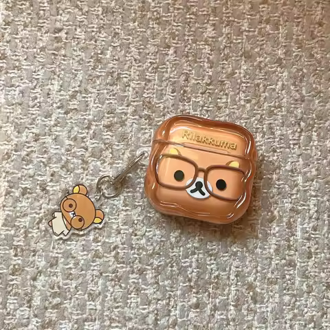 Cute Cartoon Rilakkuma Bear Earphone Case For Airpods 4 Pro 3 2 1 Wireless Bluetooth Headset Protect