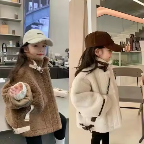 Childrens Clothing 2024 Autumn/Winter Coat Thickened Design Coat Top New Coat Baby Girl Winter Cloth