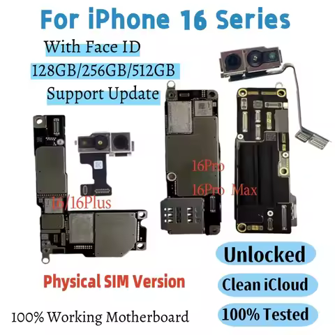 Unlocked Authentic Motherboard For iPhone 16 pro Max 16Pro Clean iCloud Mainboard With Face ID Suppo