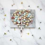 CATHOLIC ROSARY ( ONYX-MIX STONE) CATHOLIC ROSARY NECKLACE/ NATURAL STONE NECKLACE ROSARY/ CONTRACT/