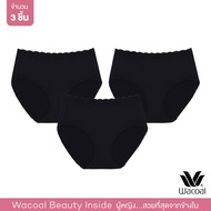 Wacoal Panty กางเกงในรูปทรง SHORT แบบเต็มตัว แต่งลูกไม้ขอบเอว 1 เซ็ท 3 ชิ้น (ดำ/BL) - WU4T35
