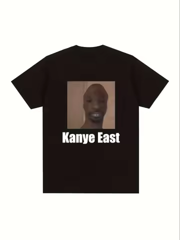 Kester Kanye East Fun Emoji T-Shirt Unisex Retro Loose Street Style Short-Sleeve Shirt with Kanye Em