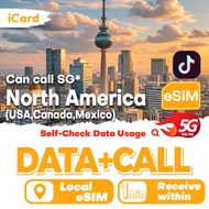 iCard eSIM - North America (USA,Canada,Mexico) 3-30 Days Unlimited* 4G Data + Locall Call/Int'l Call