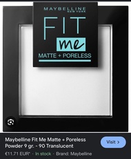 Maybelline Fit Me Matte + Poreless Pressed Powder粉餅 9g （90 Translucent）