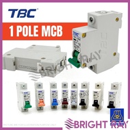 [SIRIM] TBC 1 POLE MCB ( Miniature Circuit Breaker) 6,10,16,20,32,40,50,63 AMP Electric Home Din Rai