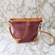 斜側肩背水桶包 帆布水桶包 真皮全手縫