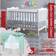 White baby cot with Mosquito Stand & Net crib bed cradle newborn Wooden Katil bayi sambung mudah ali