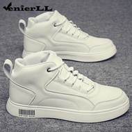 Men High-Top Shoes Sports Shoes White Leather Shoes All-Match Cowboy Boots Fashion Casual Shoes Skat