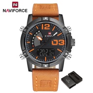 NAVIFORCE Watches for Men Original Casual Watches Leather Strap Chronograph Dual Display Waterproof