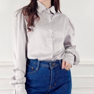 SR Puffy Satin Silk Blouse | Bellpuff Sateen Silk | Blouse Satin Kerah V Neck | Blouse Satin Puffy