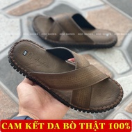 Dép da nam HQC SHOES da bò thật đế khâu chỉ du chắc chắn bảo hành 1 năm HQ135