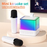 Mini Karaoke Set Wireless Bluetooth Speaker Dual Microphone Colorful LED Light Effect No Delay High Quality Sound Bluetooth 5.3 Home Karaoke System
