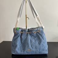 💚Brand New✨Coach Evelyn 34 CDC02 牛仔藍色 托特包 垃圾袋拉鏈包 單肩包 手拿包 禮物 34*25*11cm