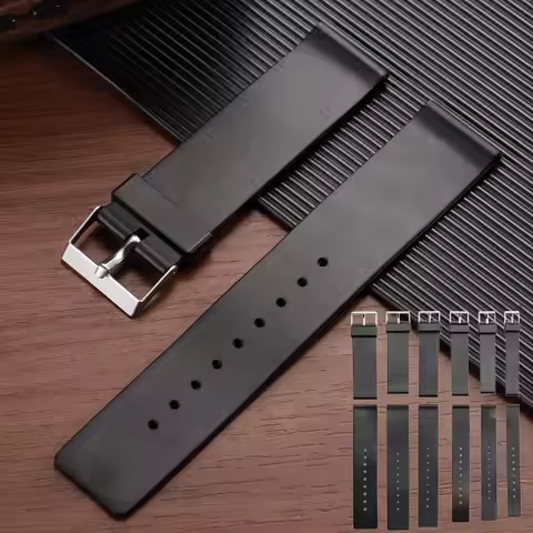 12mm 14mm 16mm 18mm 20mm 22mm PVC Plastic Watch Strap Universal Watch Strap Black Replacement Strap 