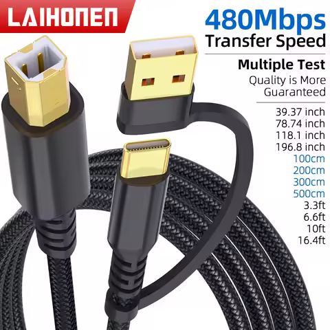 LAIHONEN Printer Cable 10 Feet Printer USB Cable Plug Play USB A USB C to USB B for Brother HP Lexma