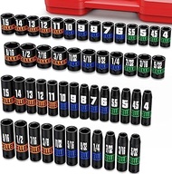 50 Piece Impact Wrench Nuts Set, 1/4 Inch Impact Sockets, Standard Sizes According to SAE (5/32" - 9
