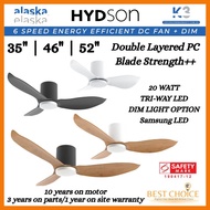 Alaska Hydson DC Ceiling Fan Come With 35"|46"|52" 4 Color Option + 20W Tri Way Dimmable Samsung LED