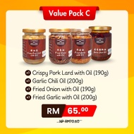 [VALUE PACK] Pork Lard Oil (190G) + Garlic Chili Oil (200G) + Onion Oil (190G) + Garlic Oil (200G) |