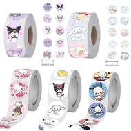 500pcs/roll Sanrio Family Kuromi Melody Cinnamon Cute Creative Label Sticker Roll Tape
