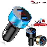5V 3.1A USB Car Charger 2 Ports LED Display Fast Charging Universal Micro Type C Adapter