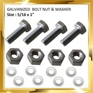 4SET Galvanized BOLT NUT & WASHER 5/16"  X 1" /  Screw & Nut Untuk Pasang Air Cond