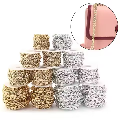 5yards/roll Aluminum NK Chain Gold Silver O-Shaped Chains Flat Curb Link Chains DIY Necklace Bracele
