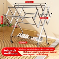 LG Jemuran Baju Stainless Jumbo Dengan Rak Sepatu Jemuran Baju 160CM Jemuran Pakaian Stainless Super