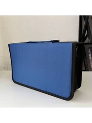 1入組藍色cd收納盒,容量為128,簡約時尚設計,帶手柄,適用於家裡抽屜或電視櫃組織