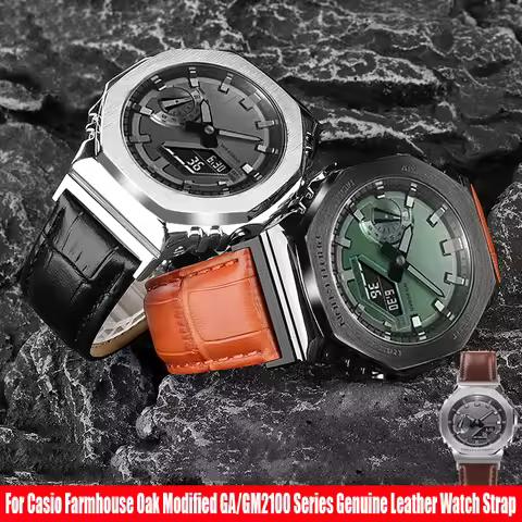 Genuine leather bracelet For G-SHOCK Casio Casio Farmhouse Oak Octagon GM2100/GA2100 Metal connector