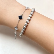 Silver Swear s999 Sterling Silver Retro Four-leaf Clover Bracelet Female Sexy Niche Four-leaf Flower