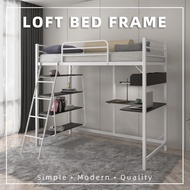 Single Loft Bed Frame Study Table & Book Shelves - 3VAH904-WHT/HMZ-FN-BF-BB8100-WT+BK