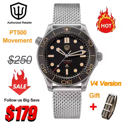 Watchdives WD007 V4 Titanium Watch PT500 Automatic Movement Luminous Wristwatch 42mm Sapphire 200m W