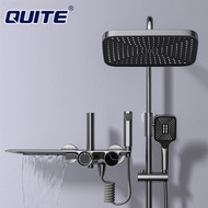 QUITE สีเทาปุ่มหมุนห้องน้ำชุดอาบน้ำก๊อกน้ำฝักบัวความดันสูงทองเหลืองชุดอาบน้ำ