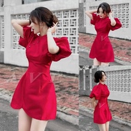 Lovely pearl-embellished train neck cheongsam women's dress with red tone for girls to wear to Chris