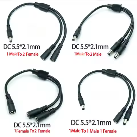1PC DC 5.5mm*2.1mm 1 To 2 Connector Male To Female Plug DC Power Splitter Cable CCTV LED Strip Light