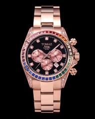 Tomaz Ladies Watch GR02L-D1 (Rsg/Blk) with Rainbow Swarovski (Rosegold Stainless Steel)