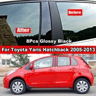 6ชิ้นเสาประตูหน้าต่างรถสีดำมันวาวเสา BC ปกหลังตัดวัสดุพีซีสติกเกอร์อุปกรณ์ตกแต่งรถยนต์ Toyota Yaris Hatchback 2005-2022