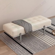 PU Leather Sofa Stool Entryway Bench Minimalist Design Stainless Steel Long Sofa Bench Wooden Bench