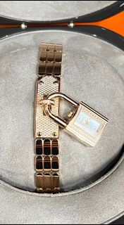 25年全套✨ HERMES愛馬仕玫瑰金滿鑽kelly腕表 石英 黑色霧面鱷皮皮掛