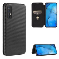 Luxury Carbon Fiber PU Leather Casing Oppo Reno 3 Pro / Reno3 4G Magnetic Flip Cover Wallet Case Card Holder Stand